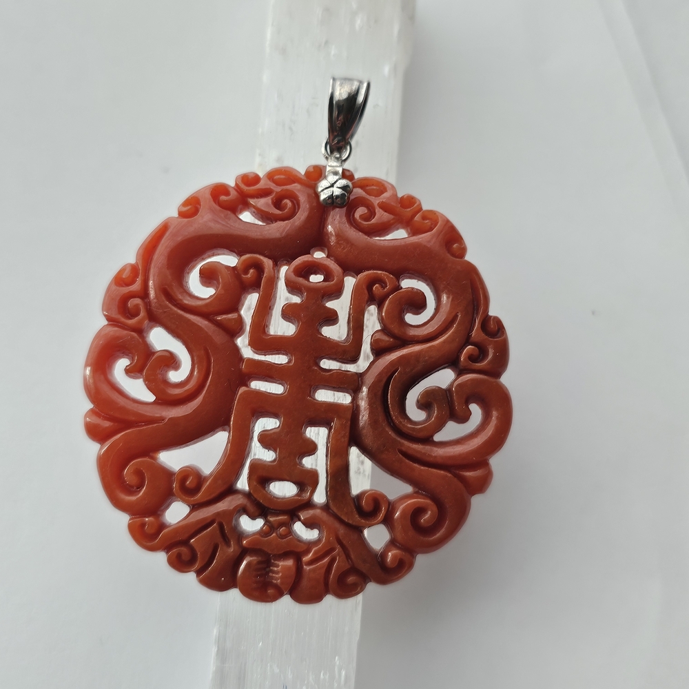 Red Jasper Carving With 925 Sterling Silver Pendant
